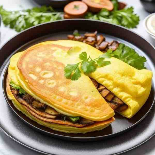 Омлет с курицей опятами и грудинкой